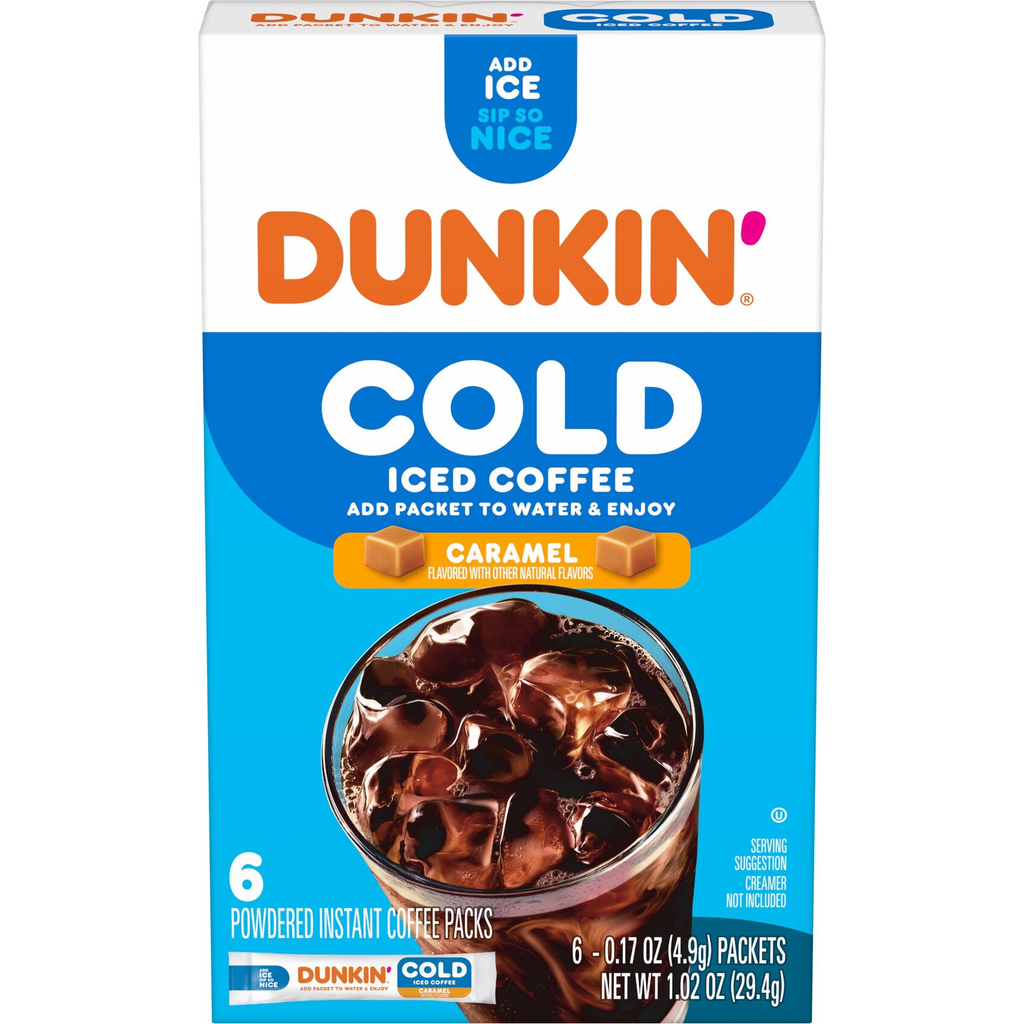 Dunkin’ Cold Iced Coffee, Caramel Artificially Flavored Powdered Instant Coffee Packs