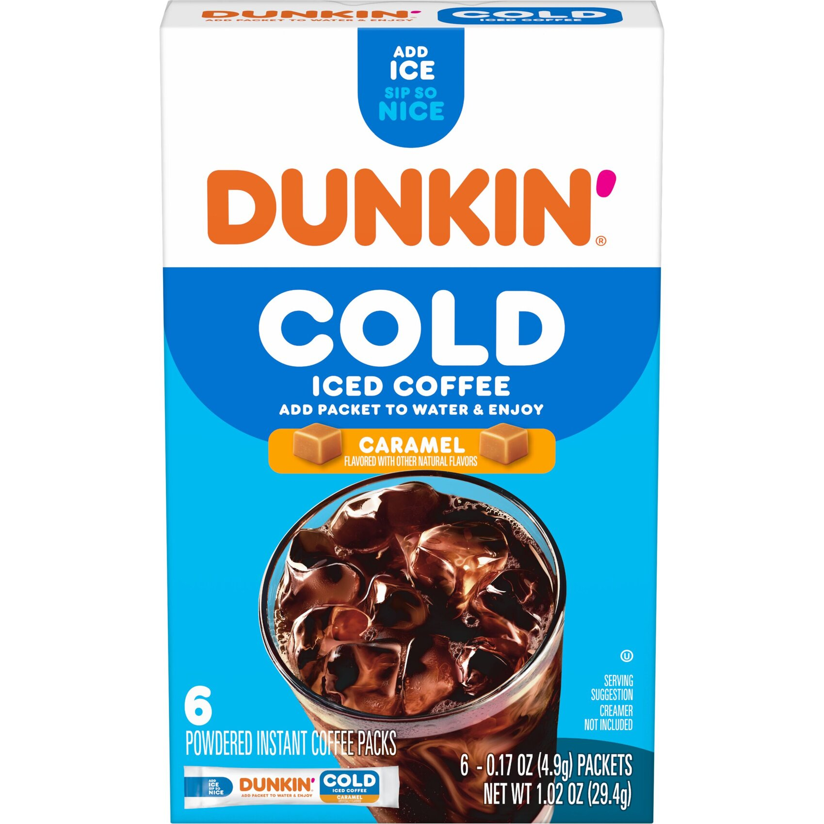 Dunkin’ Cold Iced Coffee, Caramel Artificially Flavored Powdered Instant Coffee Packs